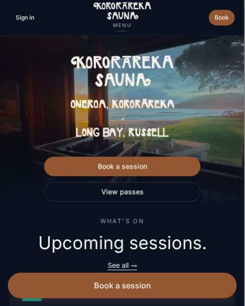 Kororāreka Sauna website
